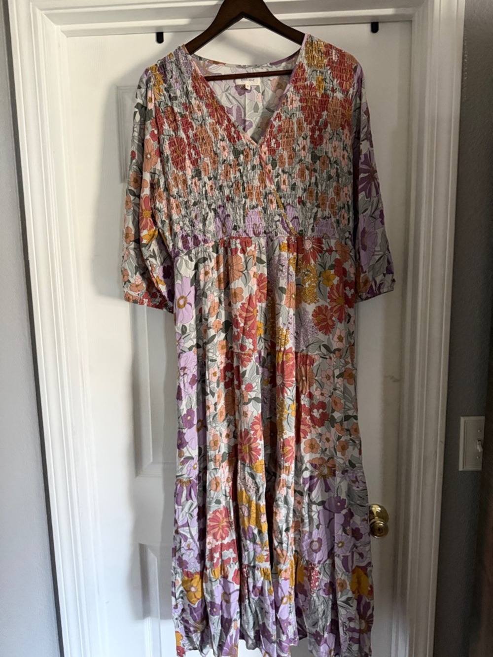 bohme Floral Maxi Dress in Lavender, Coral, Yellow and Cream